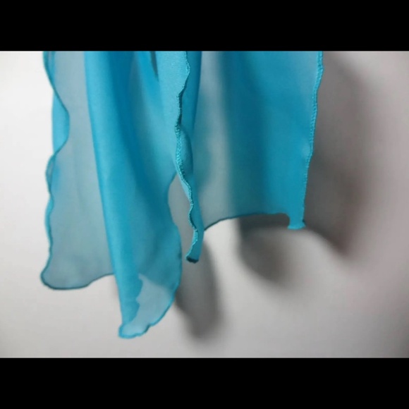 Vintage Women's Rectangular Blue Sheer Chiffon Polyester Hair or Neck Scarf - Picture 4 of 6